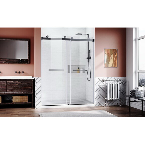 Black Shower Door Glass Frameless Sliding Shower D...