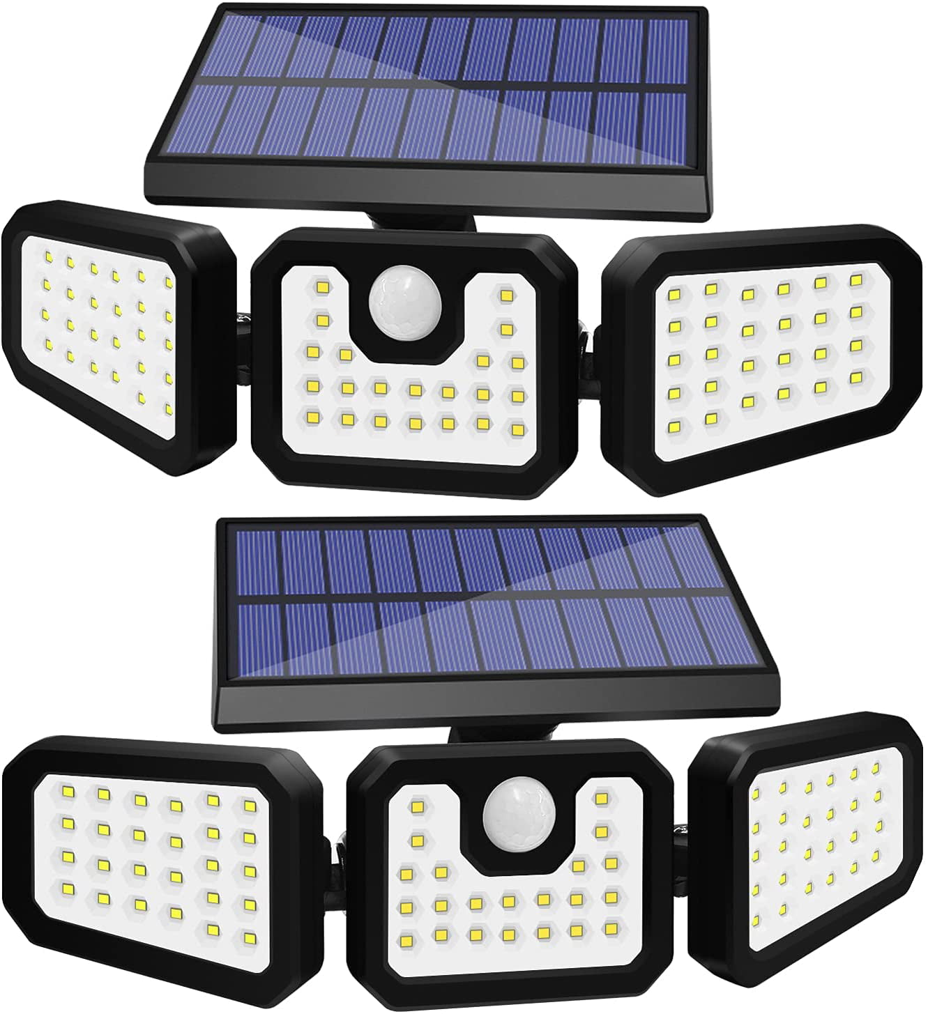 Solar Lights Outdoor， 2Pcs Solar Security Lights Motion Sensor Outdoor Flood Lights， Solar Porch Shop Light 270° Wide Angle Illumination，3 Heads Adjustable IP65 74 LEDs for Home Garden Patio Yard