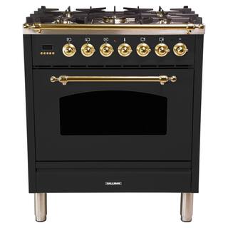 Hallman 30 in. 3.0 cu. ft. Single Oven Dual Fuel Italian Range True Convection 5 Burners LP Gas Brass Trim in Matte Graphite HDFR30BSMGLP