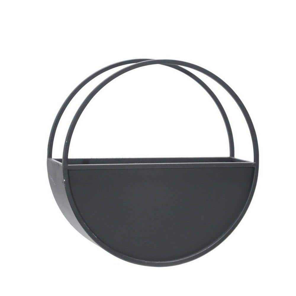 Benjara 12 in. Black Metal Frame Round Shaped Wall Planter (Set of 2) BM227309