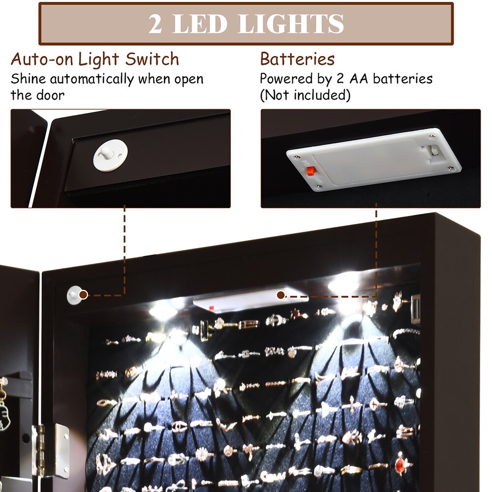 Costway Mirrored Jewelry Cabinet Jewelry Organizer w/2 LED Lights