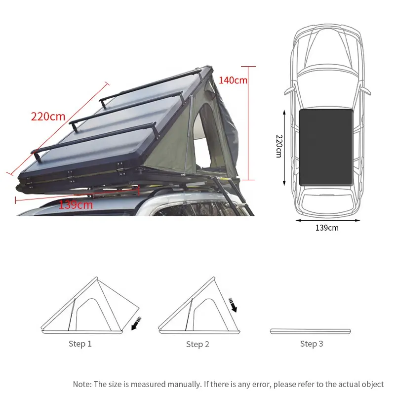 Aluminum oy car rooftop tent waterproof roof top tent triangle 3 4 person camping outdoor hard shell rooftop tent