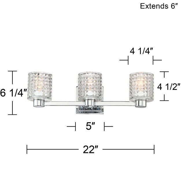 Wide 3 light Fixture Textured Diamond Cut Glass Bathroom Vanity Mirror