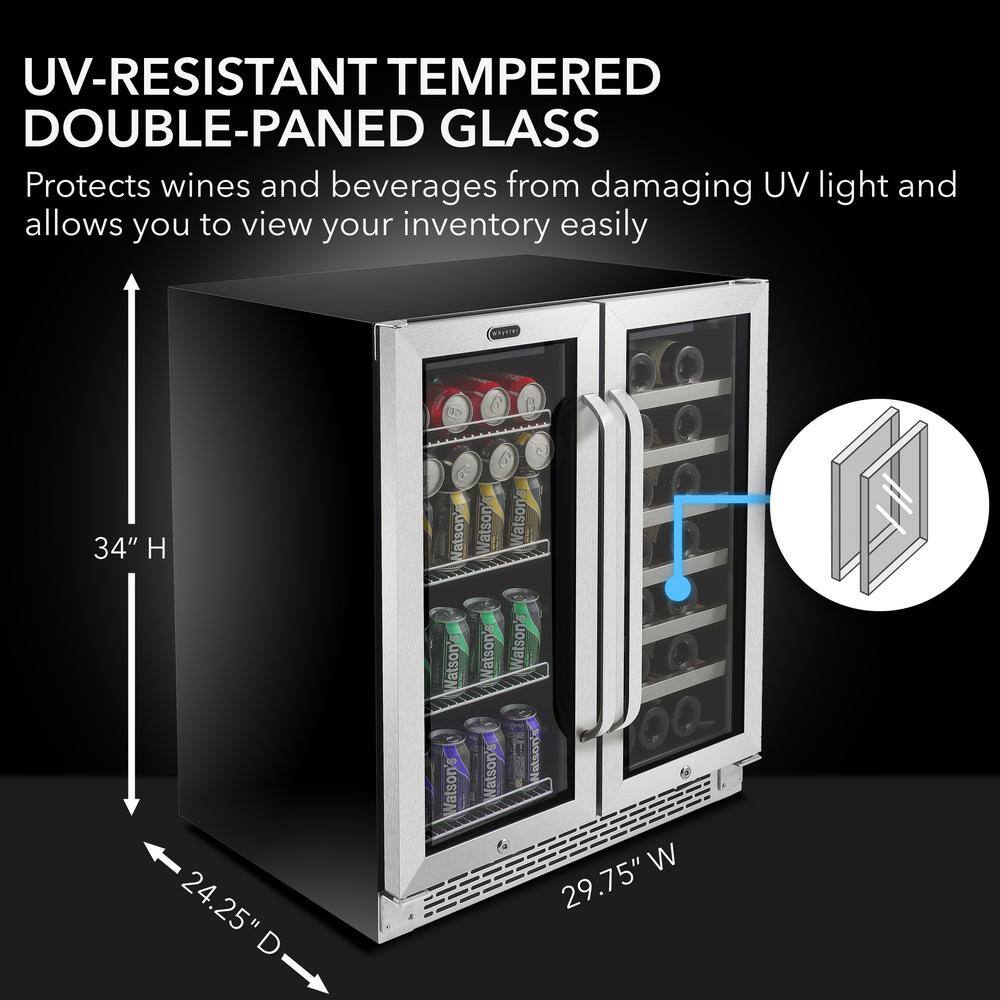 Whynter 30 in. Built-In French Door Dual Zone 33-Bottle Wine and 88-Can Beverage Cooler BWB-3388FDS