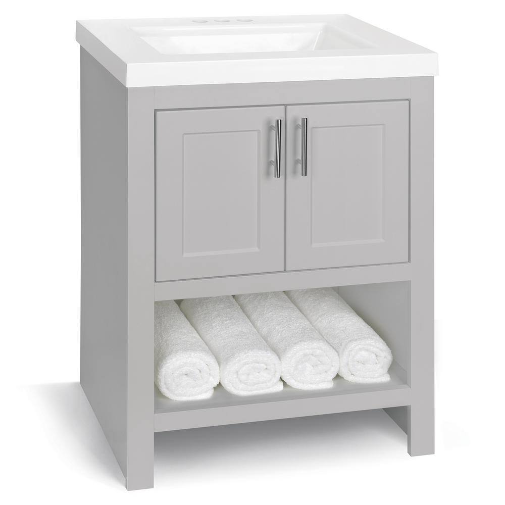 Glacier Bay Spa 24.5 in. W x 18.8 in. D x 35.5 in. H Single Sink Bath Vanity in Dove Gray with White Cultured Marble Top and Mirror PPSPADVR24MY