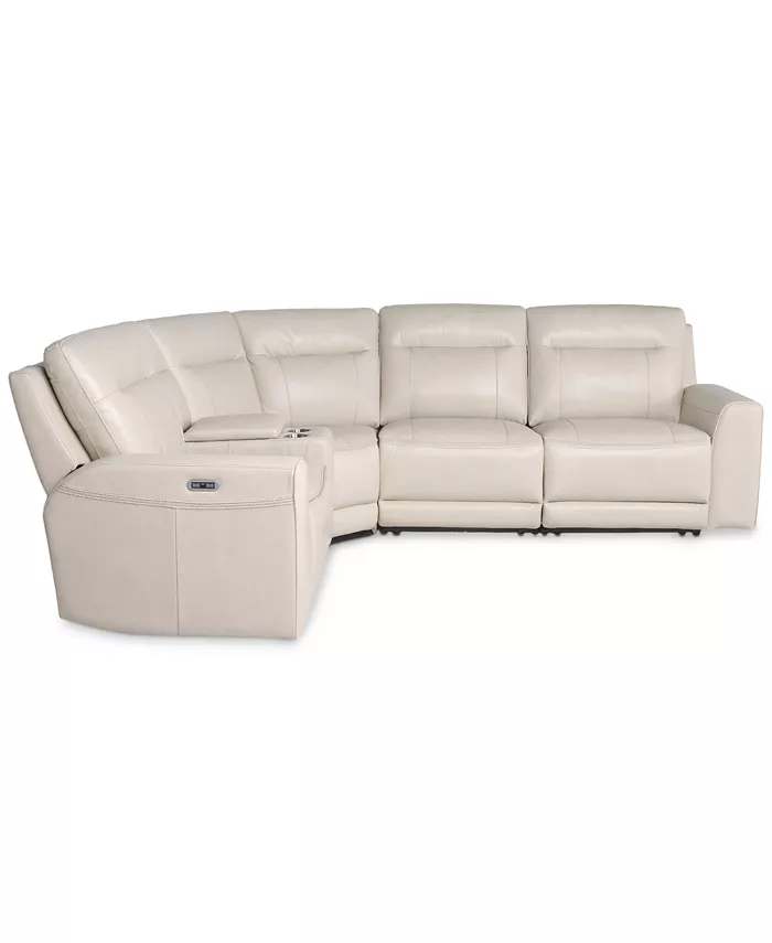 Macy's CLOSEOUT! Blairemoore 5-Pc. Leather L Sectional with 1 USB Console and 2 Power Recliners