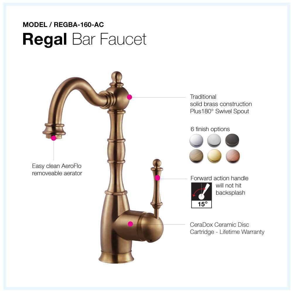 HOUZER Regal Traditional Single-Handle Standard Kitchen Faucet with CeraDox Technology in Antique Copper REGBA-160-AC