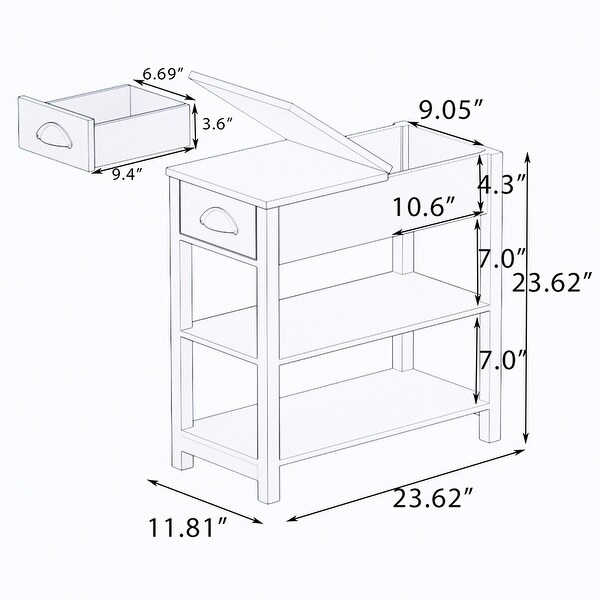 Narrow Side Table with Drawer and Bottom Partition in Flip Over Design