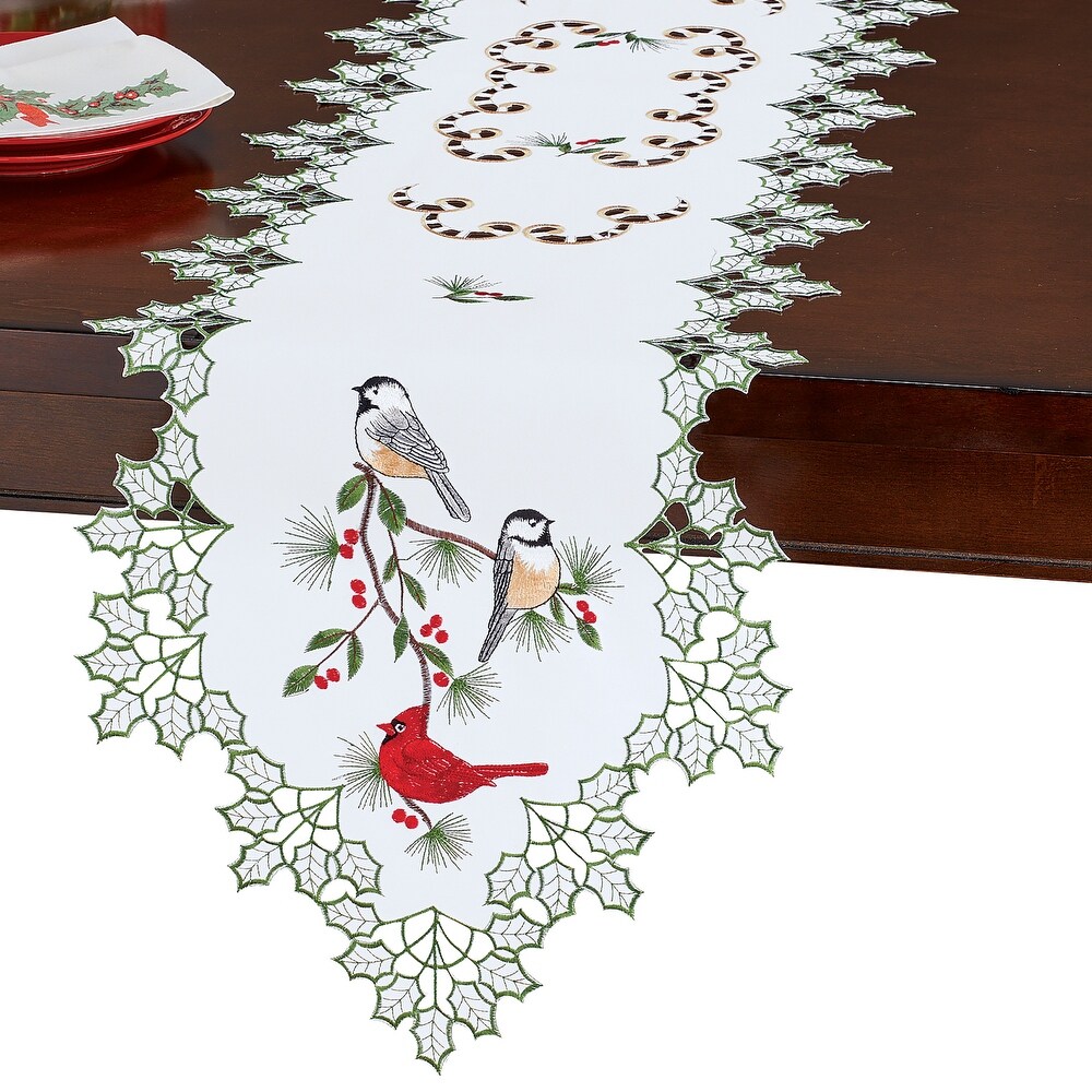 Cardinal Chickadee Cutwork Table Linens