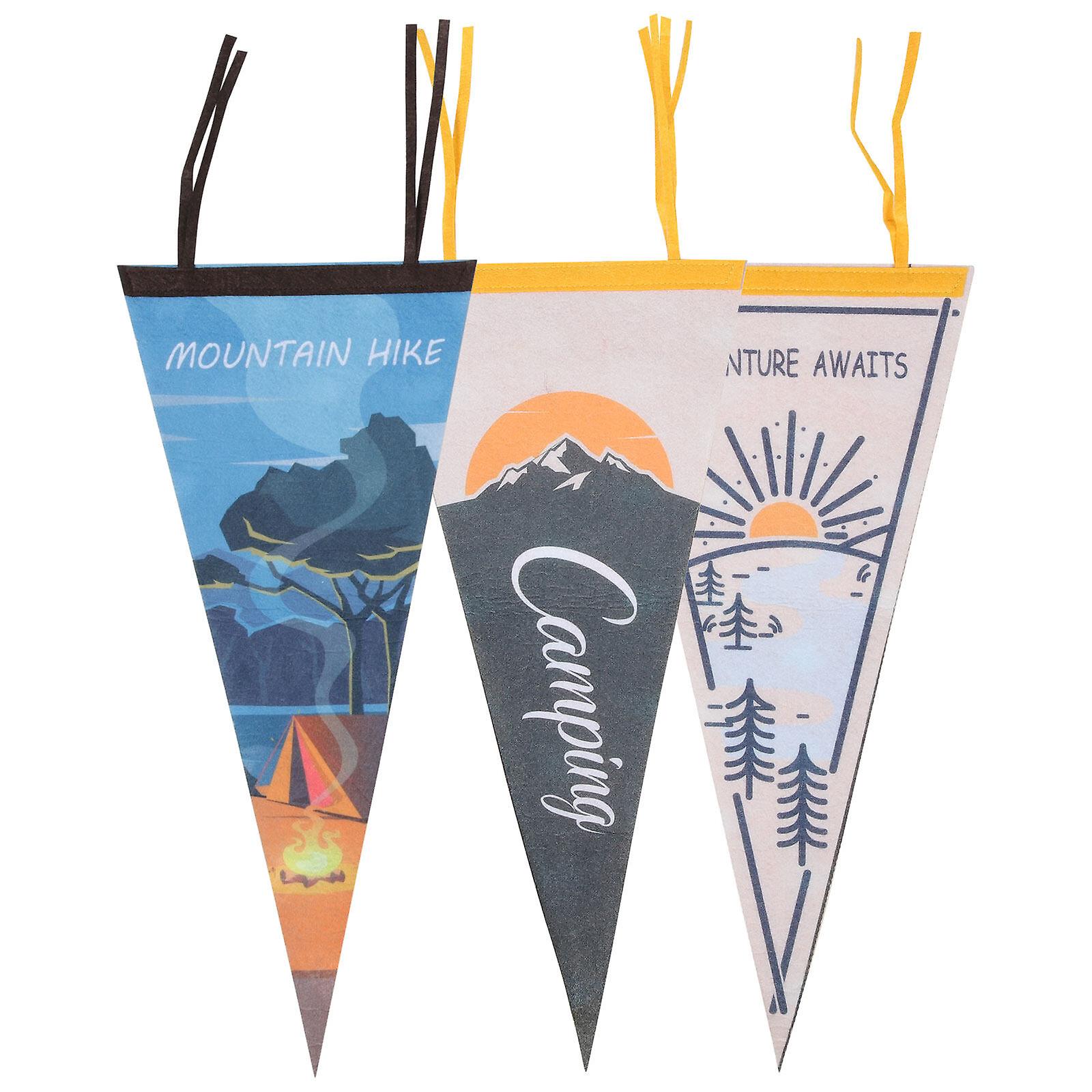 3 Pcs Outdoor Camping Flags Triangle Flags Decorative Camping Flag Felt Camping Flags