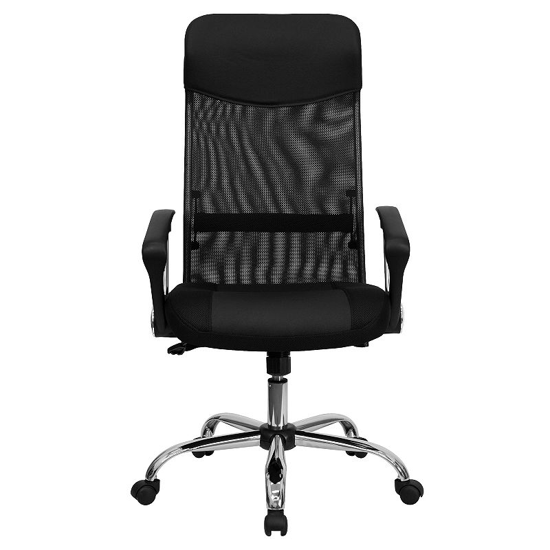 Emma and Oliver High Back Black Leather and Mesh Swivel Task Office Chair with Arms