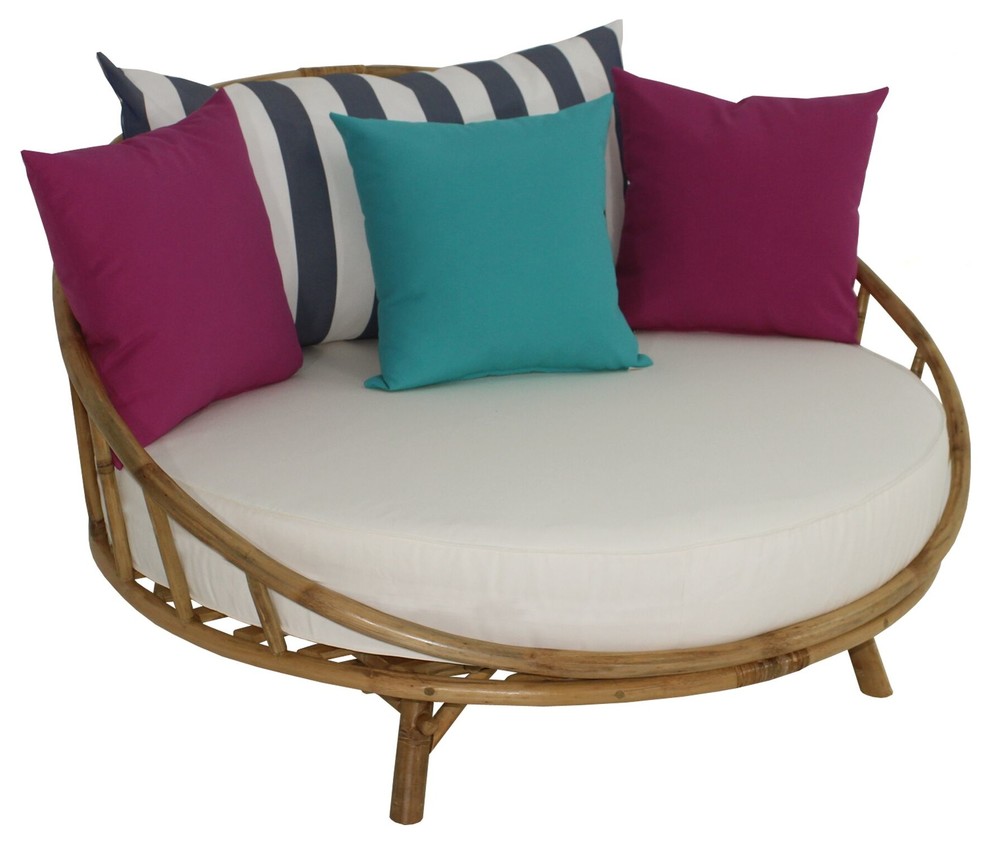 Bamboo Large Round Accent Sofa Chair Natural Color With White Cushion   Modern   Armchairs And Accent Chairs   by STATRA  Houzz