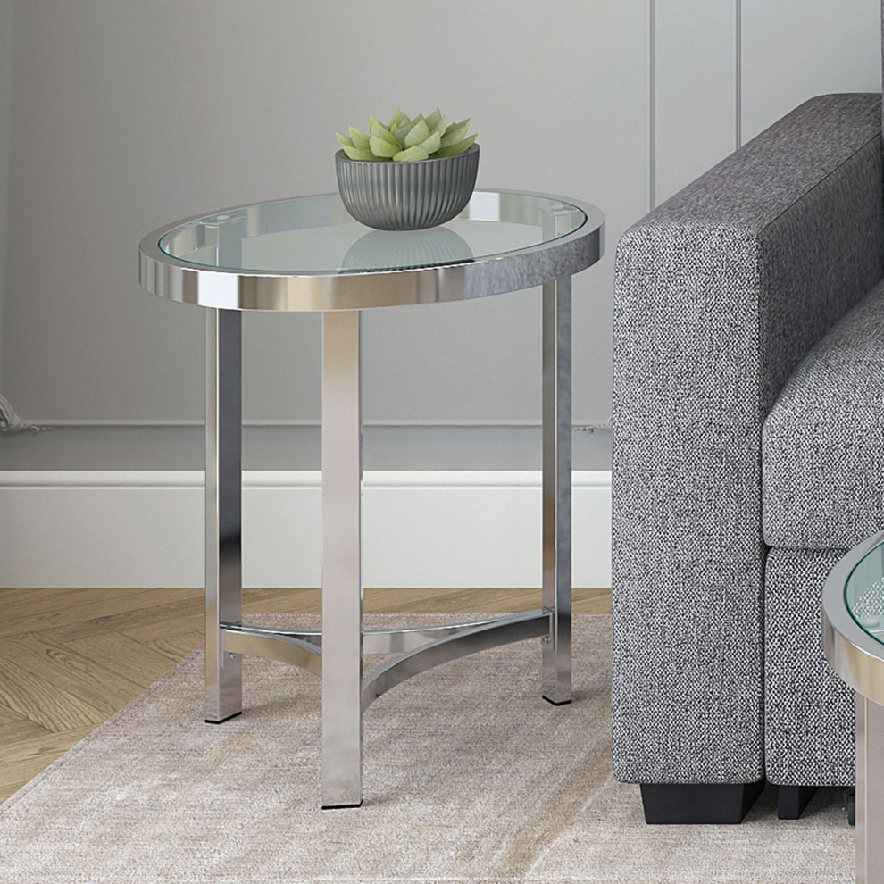 Strata Round Contemporary Metal/Glass Accent Table in Chrome/Clear   Contemporary   Side Tables And End Tables   by WHI  Houzz