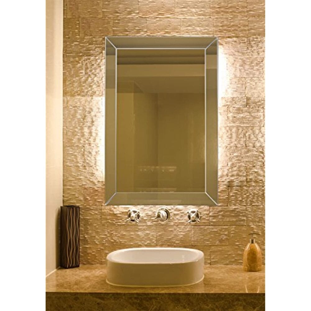 Large Flat Framed Wall Mirror with 2 Inch Edge Beveled Mirror Frame (30