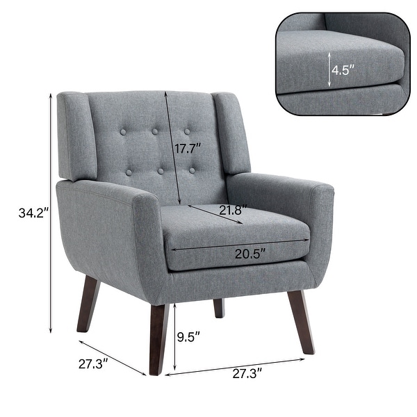 Set of 2 Modern Accent Chair Cotton Linen Upholstered Armchair for Living Room