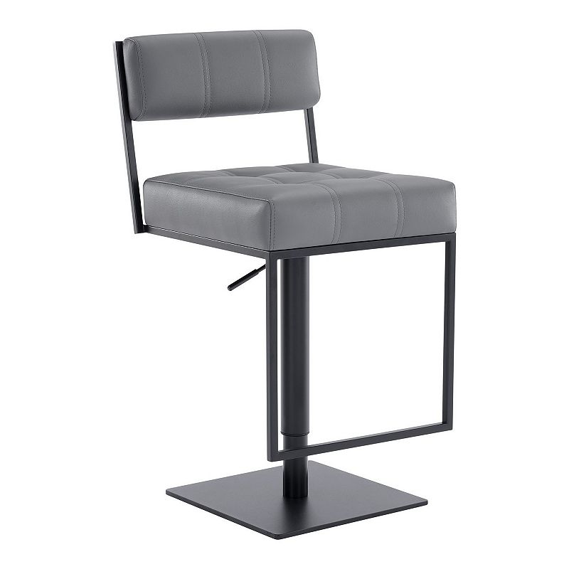 Leatherette Padded Back Barstool with Stalk Support， Gray