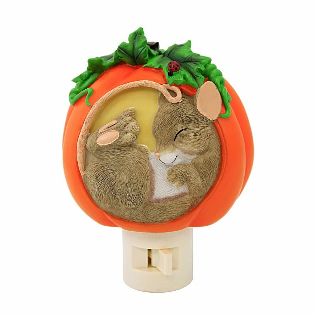 Charming Tails Mouse In Pumpkin Night Light One Nightlight 4 5 Inches Fall Autumn Electric Charming Tails 136050 Resin Orange