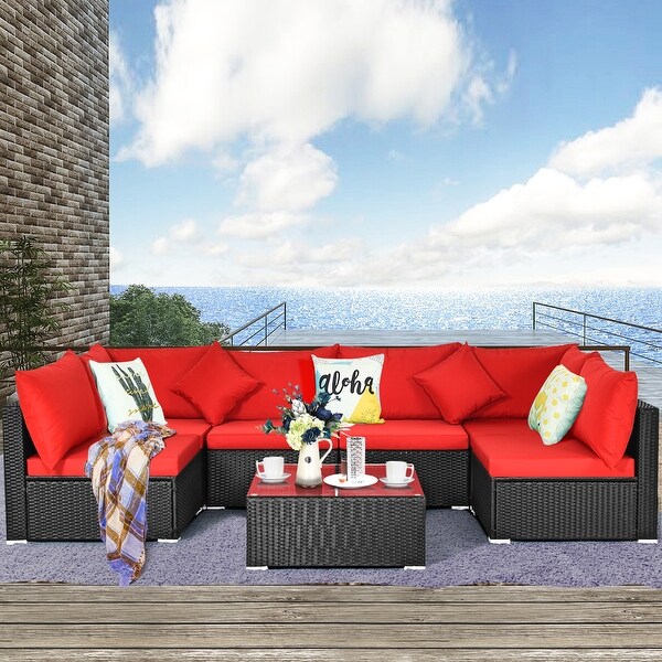 Costway 7PCS Patio Rattan Sofa Set Sectional Conversation Furniture