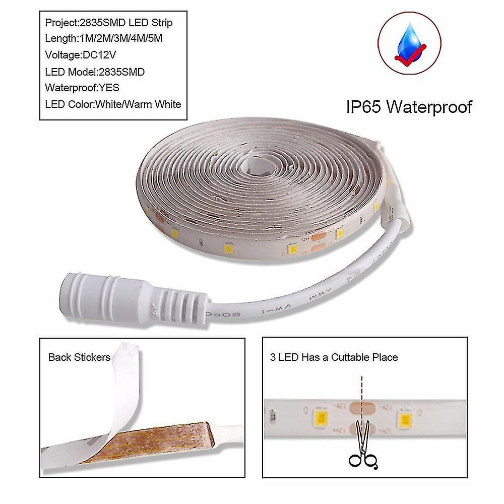 5m Led Light Strip Waterproof 2835 Ribbon Warm White Led Strip Dc 12v Dimmable Touch Sensor Switch For Room Cabinet Kitchen Lamp