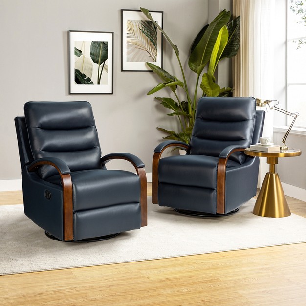 Clemens Genuine Leather Swivel Rocking Manual Recliner With Decorative Curved Mood Arm Set Of 2 Artful Living Design