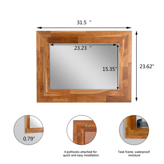 Solid Teak Wood Wall Mounted Mirror for Bathroom B...