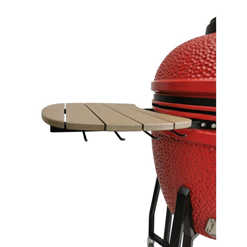 Vision Grills 22 in. Kamado HD Series Ceramic Charcoal Grill in Red with Side Shelves with Accessory Hooks, Cart and Cooking Grate B-R2C2AX-S