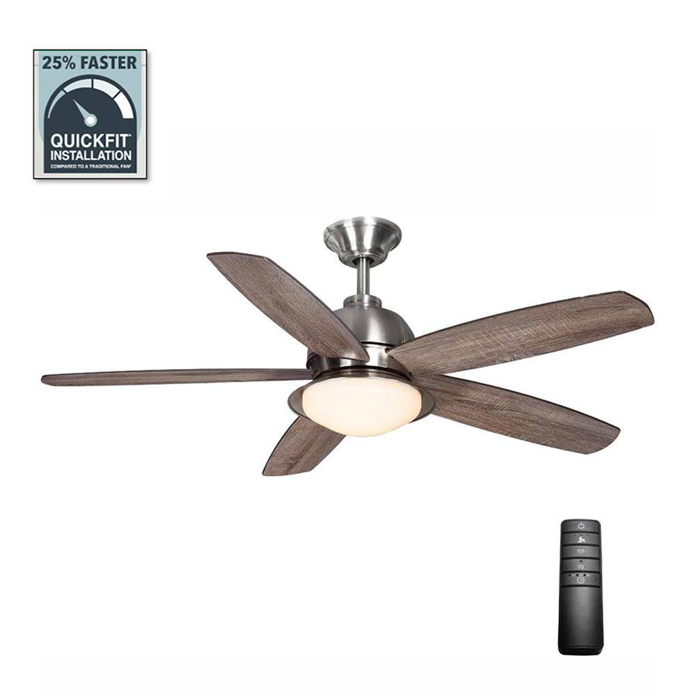 Home Decorators Collection Ackerly 52 in. IndoorCovered Outdoor LED Brushed Nickel Ceiling Fan with Light Kit and Remote Control 56019