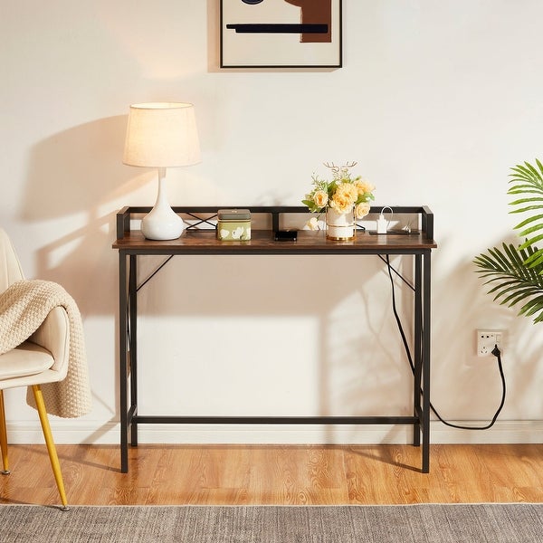 Console Table with 2 Outlet and 2 USB Ports，Entryway Table Narrow Charging Station Sofa Table