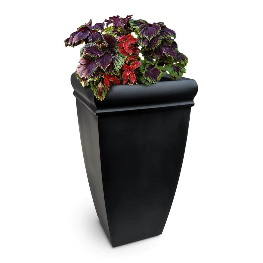 Mayne Chelsey 28 in. Tall Self-Watering Black Polyethylene Planter 5883-B