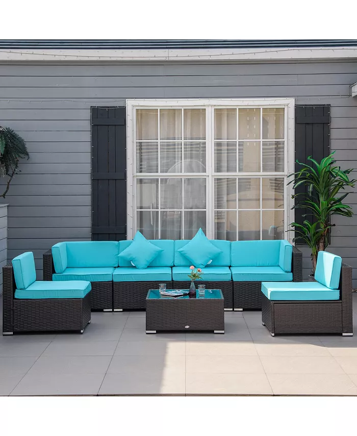 Outsunny 7-Piece Patio Furniture Sets Outdoor Wicker Conversation Sets All Weather PE Rattan Sectional sofa set with Cushions and Tempered Glass Desktop