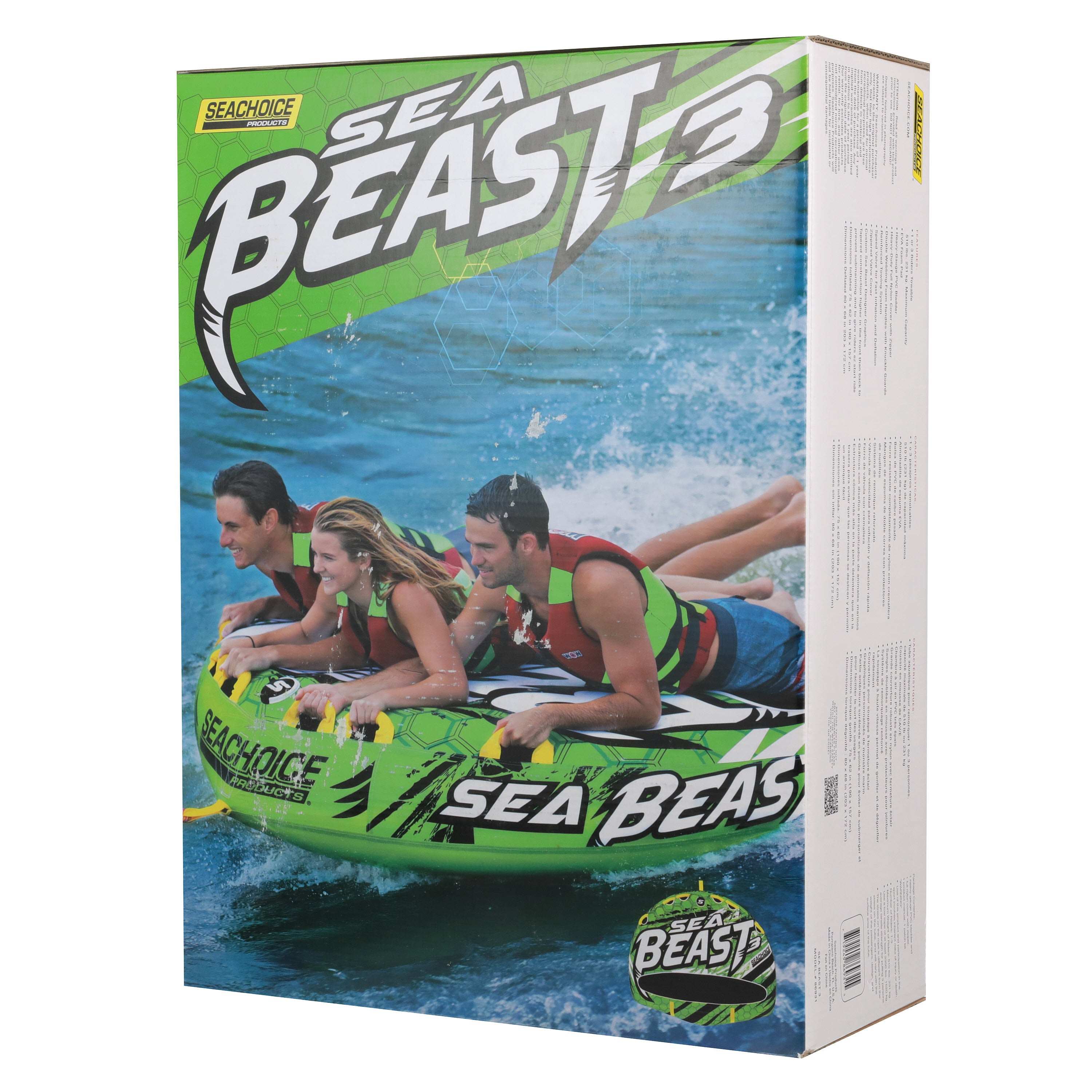 Seachoice 86931 Sea Beast Deck Tube， Reinforced Towing System， for 1 to 3 Riders Up to 510 Pounds， 75x62 inches