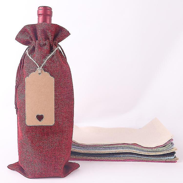 12 Pcs Jute Wine Bottle Gift Bags， 35 X15 Cm Multipack Burlap Bottle Bag With Tags And Drawstring Ba