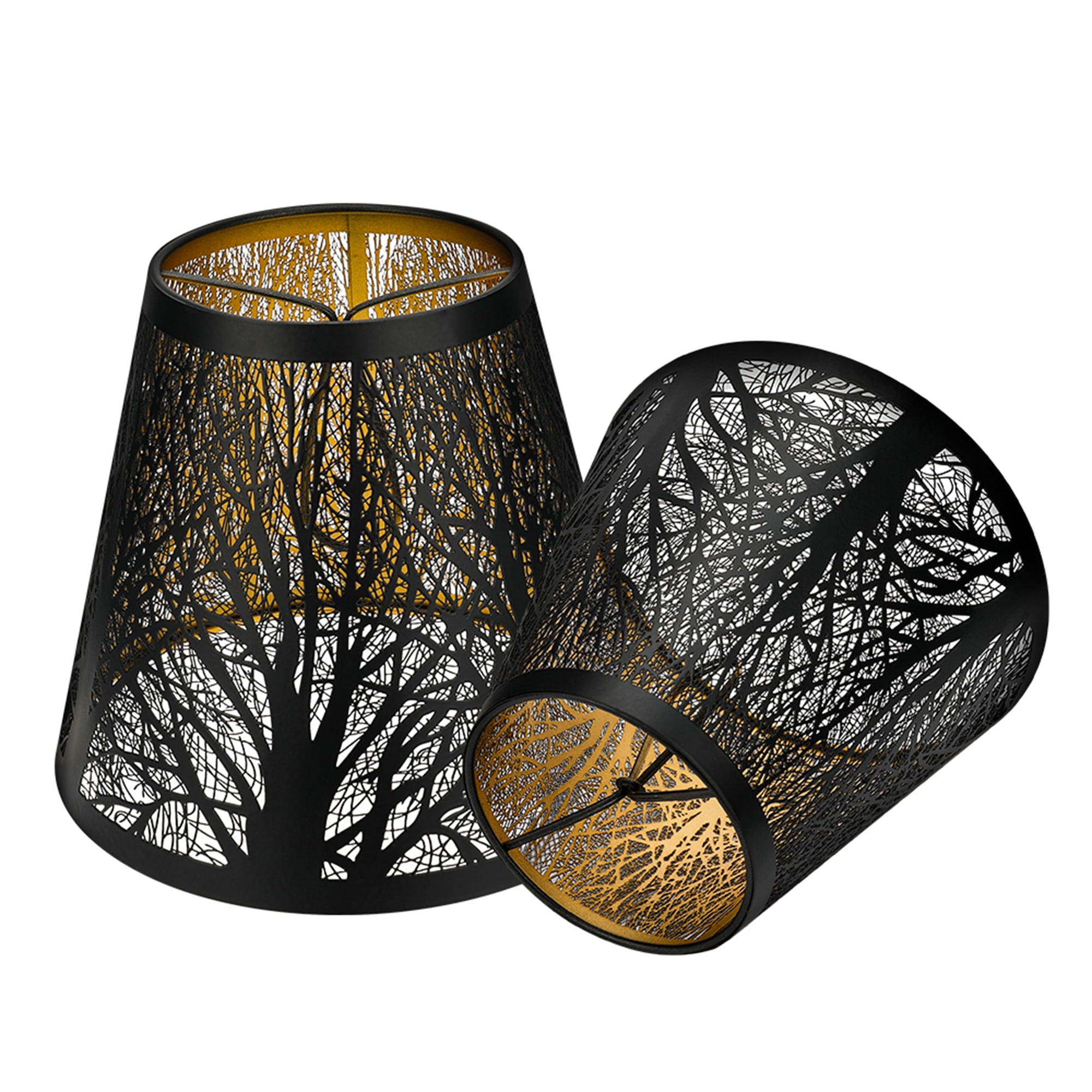 ALUCSET Tree Pattern Clip On Bulb Metal Lampshades， Set of 2， Black/Gold