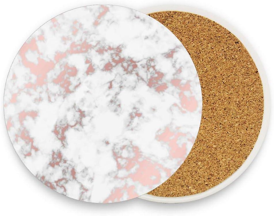 Printed Round Rose Gold Marble Ceramic Coasters With Cork-backed For Coffee Drink Cup Mat Absorbent Stone Coaster Set Of 1/2/4