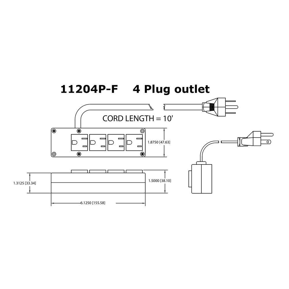 10 ft. 163 Black Power Supply Cord Surface Mount 4-Outlet 76.PH4401.08