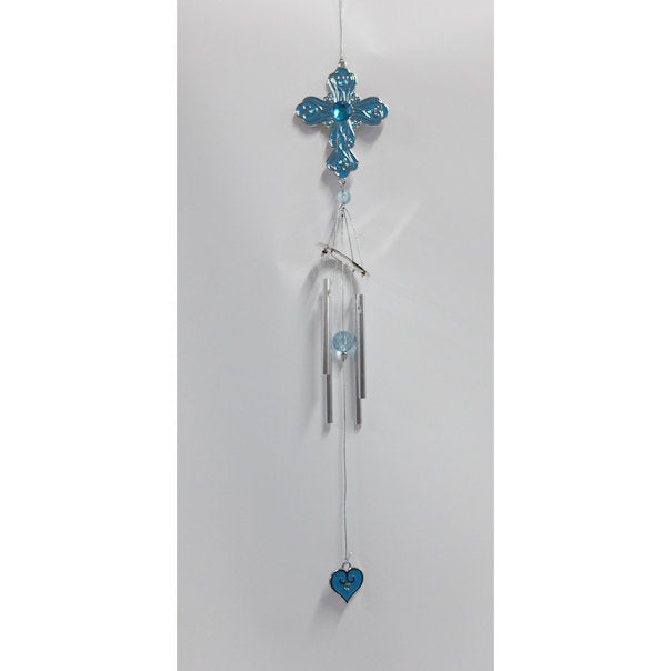 Birthstone Cross Windchime in March Aquamarine