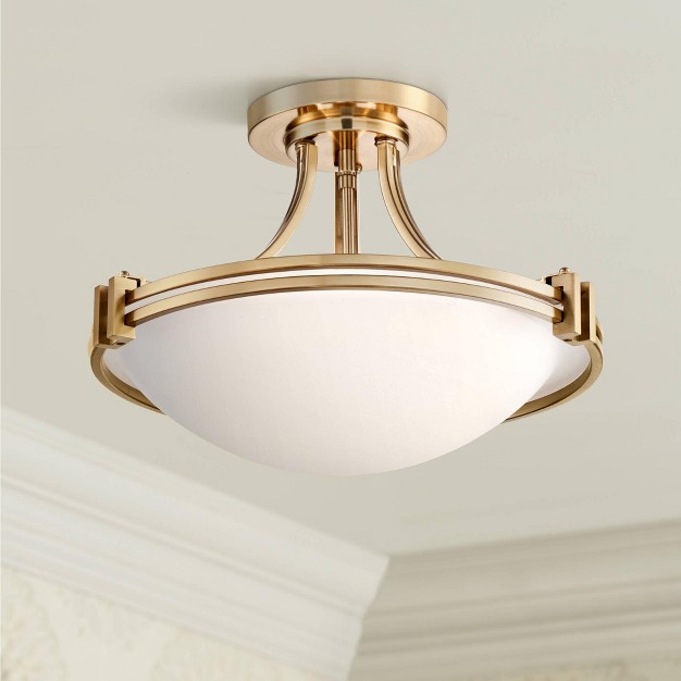 Wide Warm Brass 2 light White Glass Bowl For Bedroom Kitchen Living Room