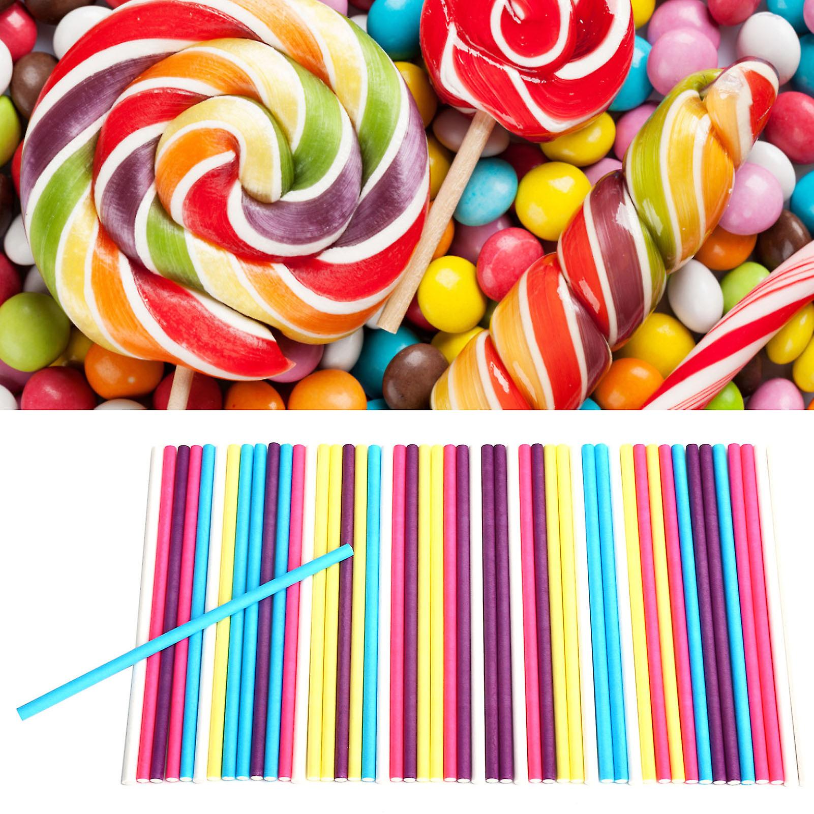 Cake Pop Sticks， Candy Sticks， Sucker Sticks For Cookies， Food Grade Paper Candy Cake Chocolates Stick Diy Baking Accessory [50 Colored Trumpet Length