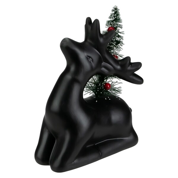 6 LED Ceramic Sitting Reindeer with Christmas Tree，Warm White Lights