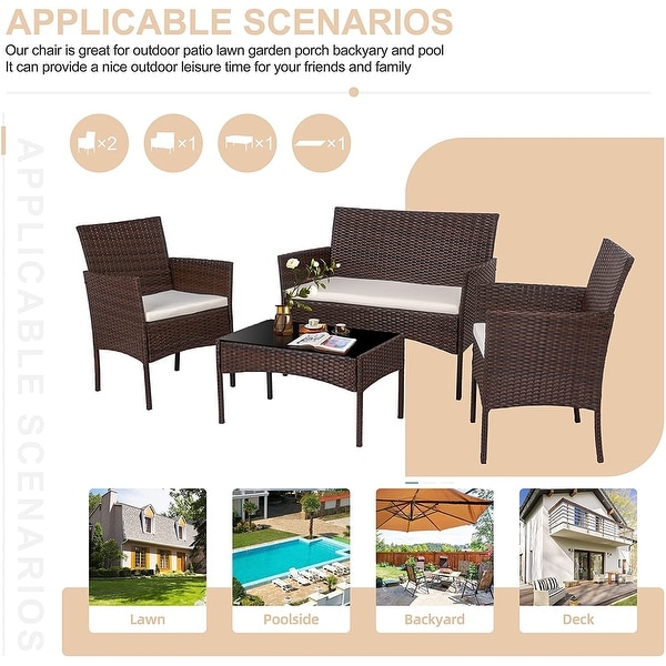 Futzca 4 Pieces Outdoor Patio Furniture Sets Rattan Chair Wicker Set