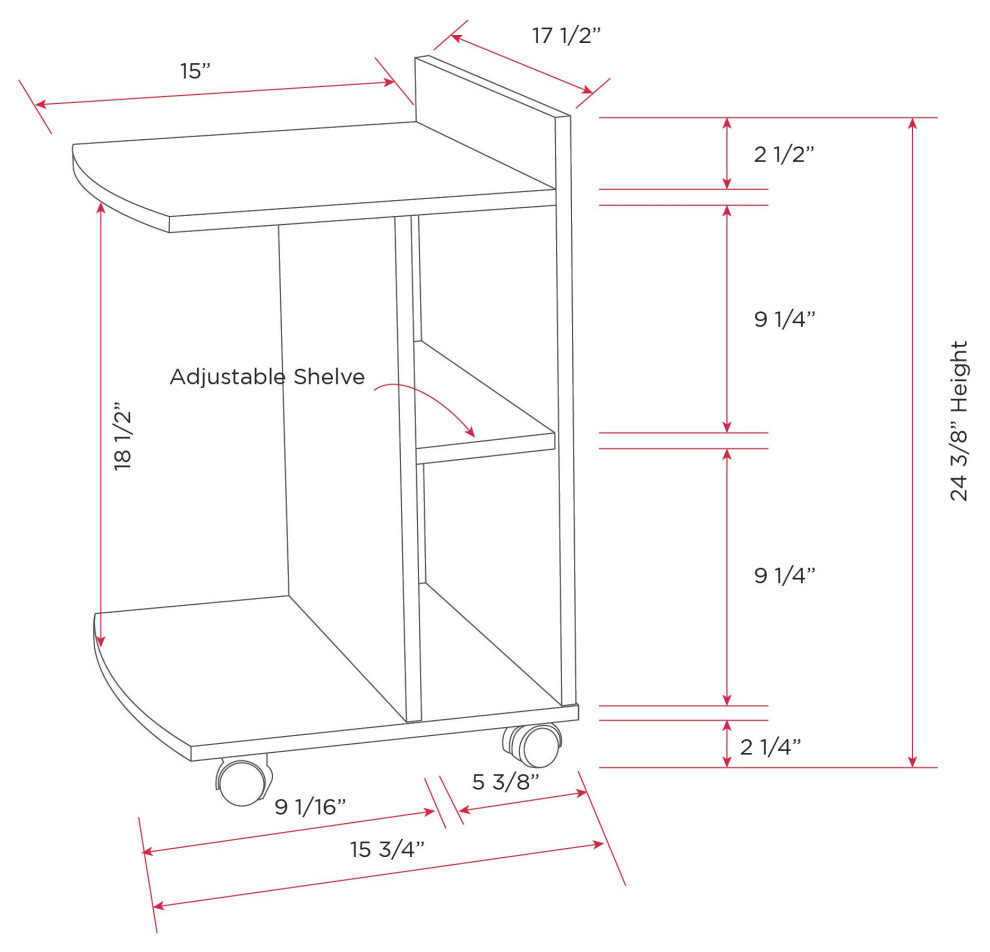 Kelise C Shaped Wheeled Side End Table With Storage Shelves  Chocolate Wood   Transitional   Side Tables And End Tables   by Pilaster Designs  Houzz