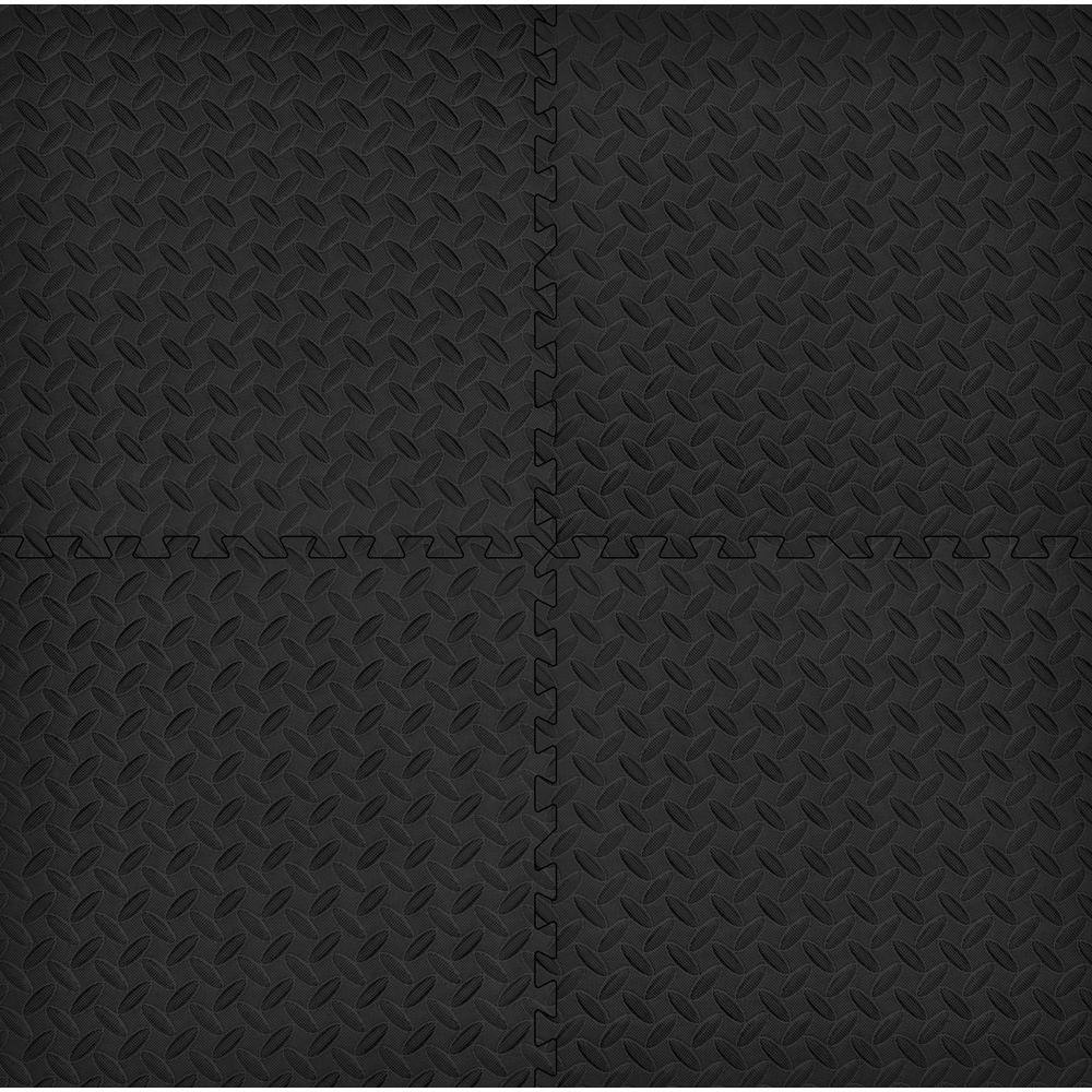 TrafficMaster Black 24 in. W x 24 in. L x 0.47 in. Foam Interlocking Gym Floor Tiles (6 TilesPack) (24 sq. ft.) 24224DPHD