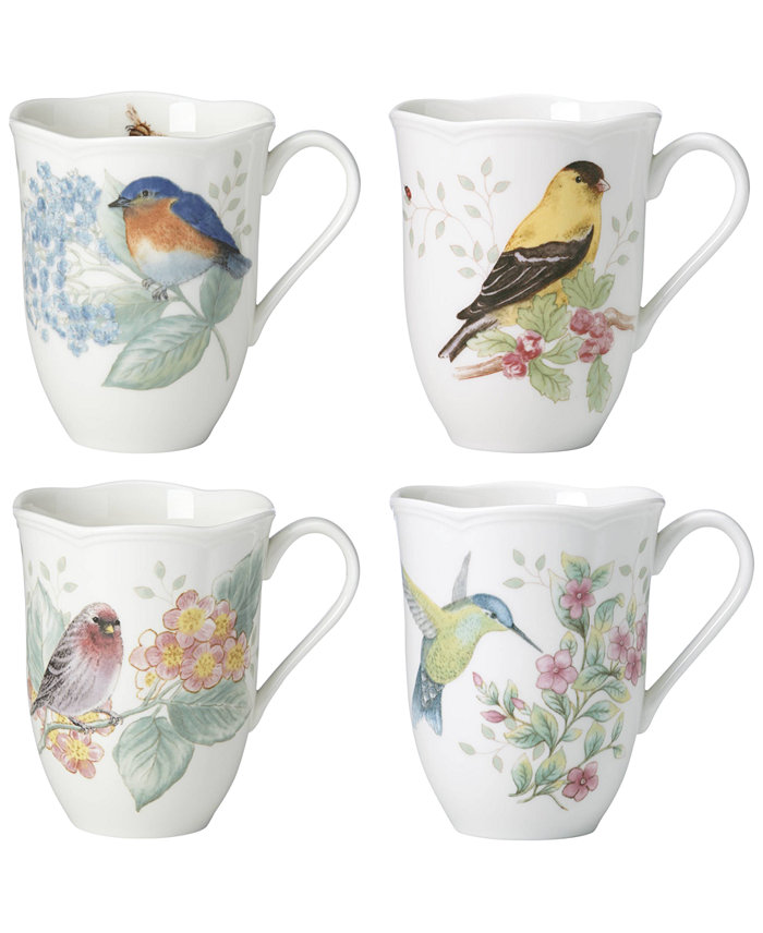 Lenox Butterfly Meadow Assorted Bird Flutter Mugs Set of 4