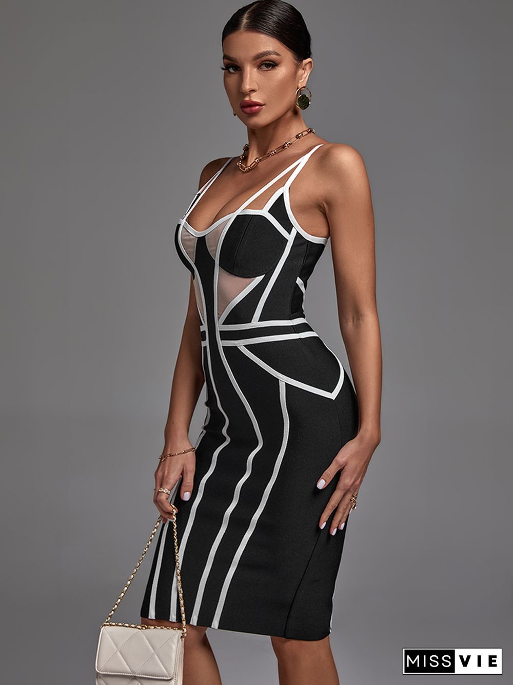 Black Bandage Dress New Women's Bodycon Dress Elegant Sexy Mesh Insert Evening Club Party Dress High Quality Summer Outfits