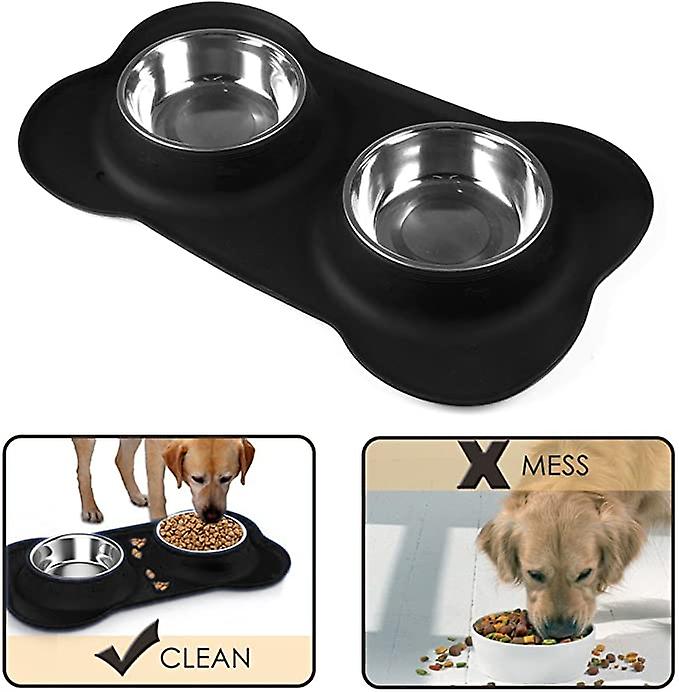 Dog Food Bowl Stainless Steel Pet Bowl and Dog Water Bowl Spill Resistant Feeding Bowl With Dog Bowl Mat Suitable For Small Medium Large Dog Cat Puppy D