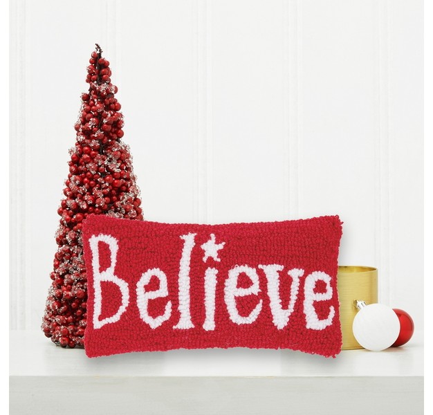 X 12 quot Believe Hooked Petite Christmas Holiday Pillow