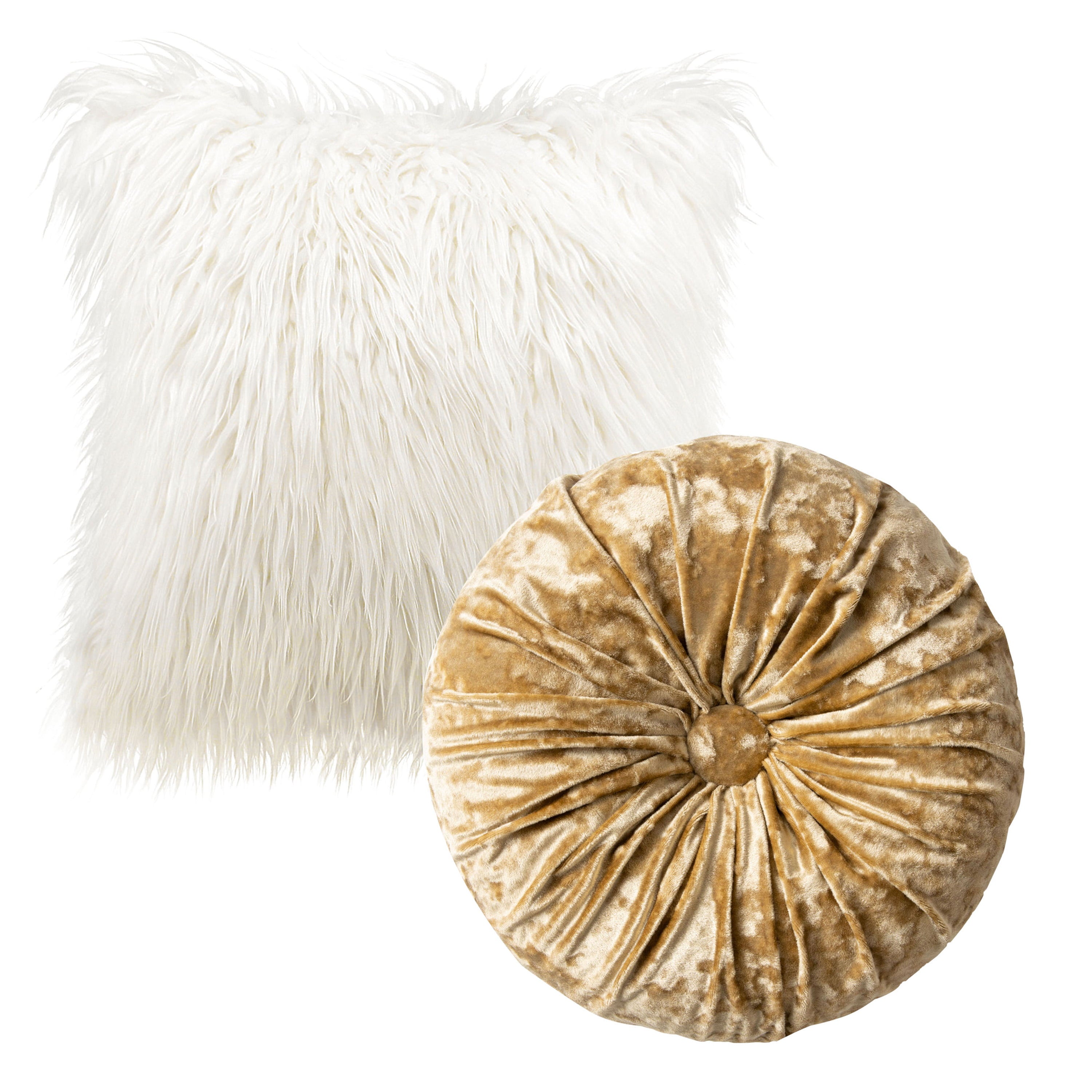 Phantoscope Designer's Choice Decorative Throw Pillow Set, Fluffy Faux Fur & Velvet Pleated Pumpkin Bundle, for Sofa Couch Bedroom, 18