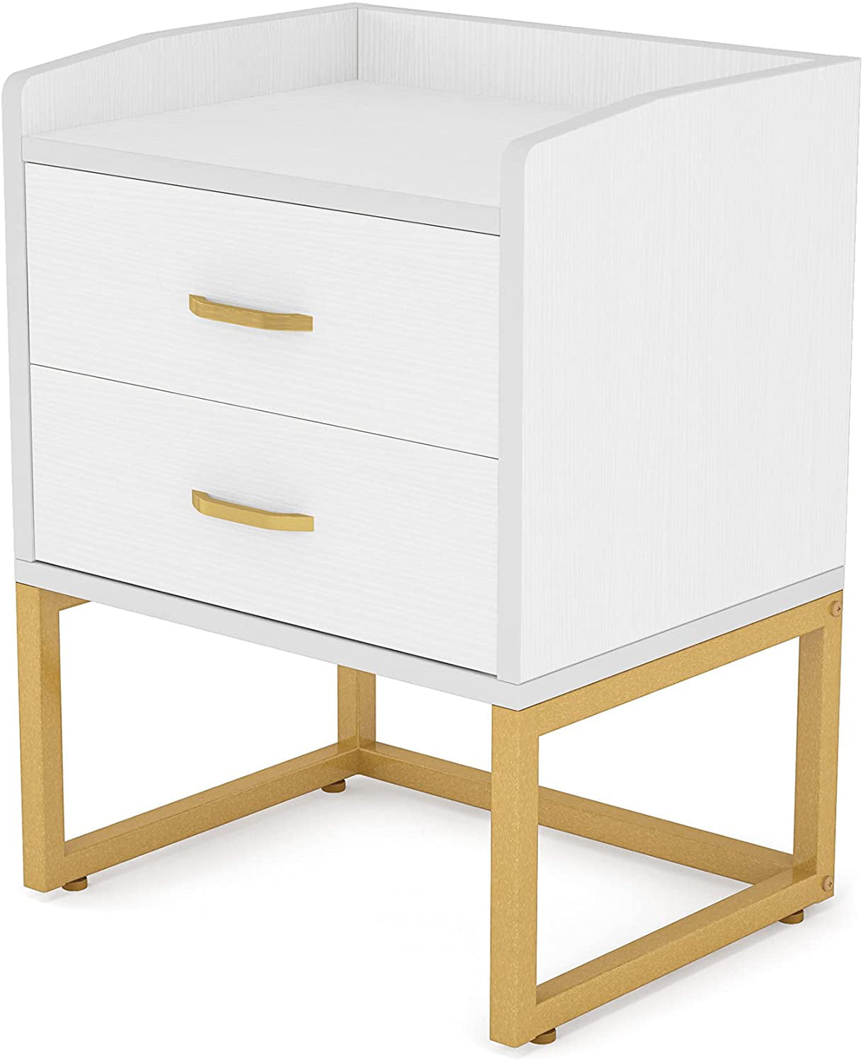 Tribesigns 2 Drawer Nightstand Set of 2, Modern Wood Night Stands Bedside Table for Bedroom, Sofa End Table, White and Gold