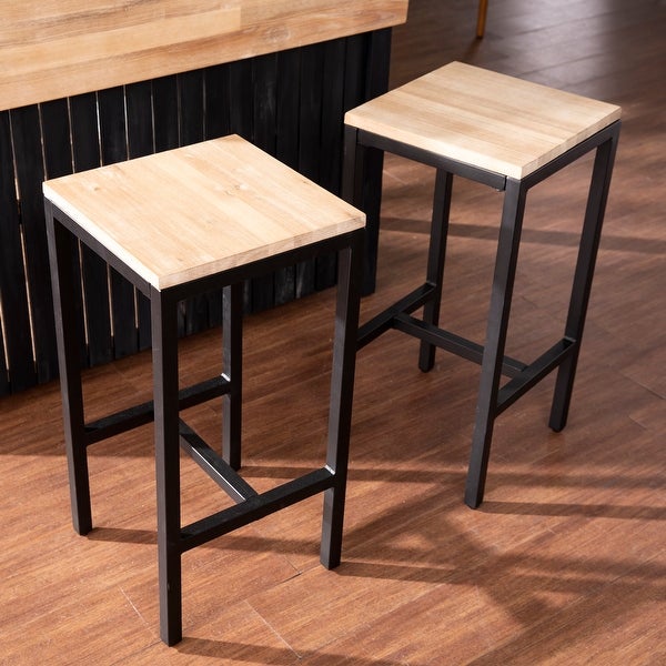 SEI Furniture Berhill Black Metal and Acacia Wood Bar Stools (Set of 2)