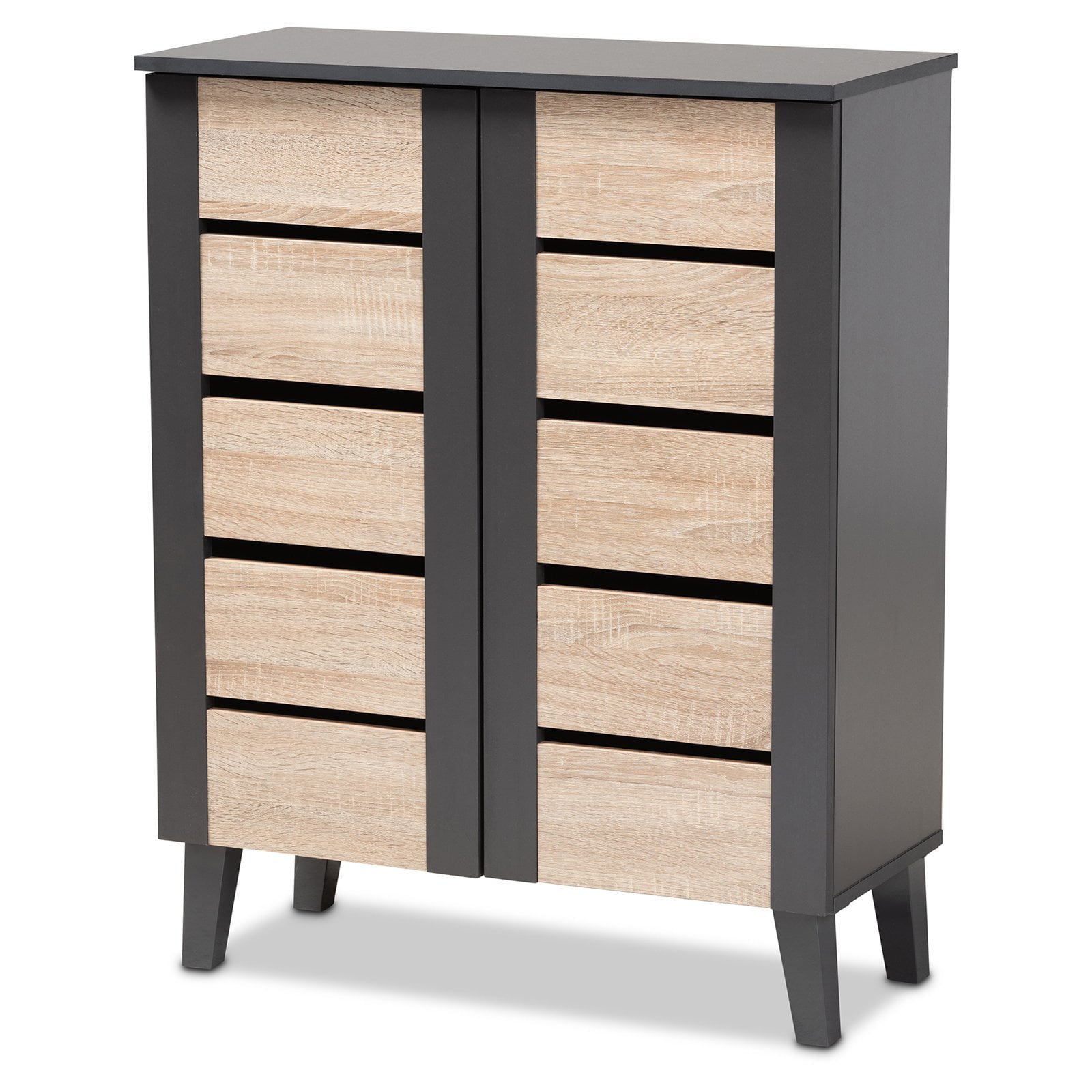 Contemporary Two-Tone Oak Brown and Dark Gray 2-Door Wood Entryway Shoe Storage Cabinet